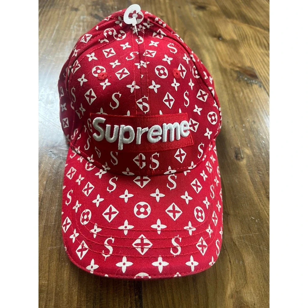Supreme Louis Vuitton Monogram Baseball Cap Red White LV Box Logo Hat Adjustable